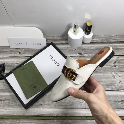 Gucci Women's Princetown Leather Slipper White 629084 - Image 2