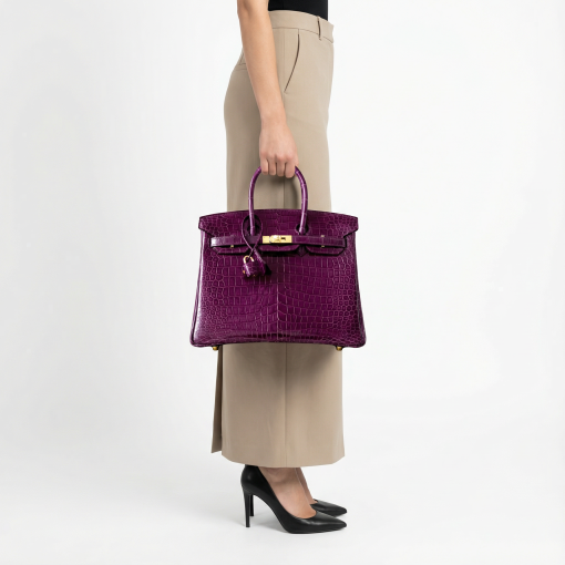 Hermes Birkin 30 Purple Shiny Niloticus Crocodile Gold Hardware - Image 2