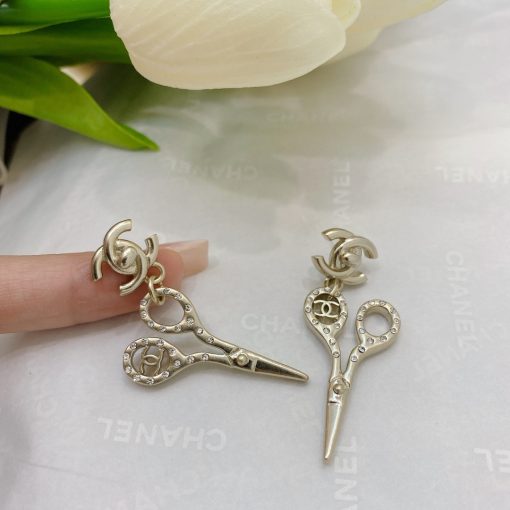 Chanel CC Lock Crystal Scissors Drop Earrings - Image 2