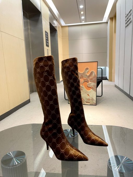 Dior Women's Gg Knee-High Boot Brown - Image 8