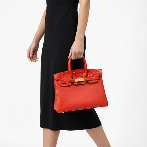 Birkin Touch 30 Togo And Shiny Crocodile Gold Hardware - Image 3