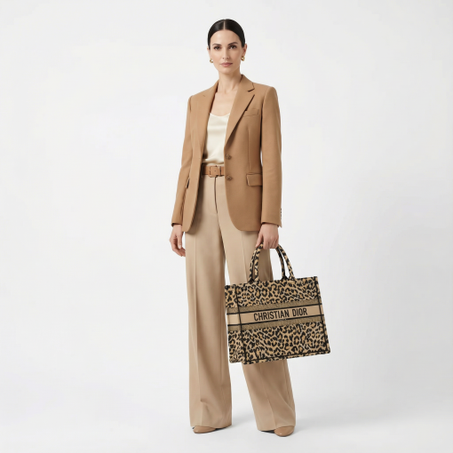 Christian Dior Canvas Mizza Large Leopard Book Tote Beige 36cm - Image 2