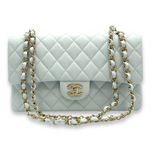 Medium Classic Double Flap Bag Blue Quilted Caviar Light Gold Hardware - Image 3