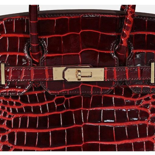 Hermes Birkin 30 Bordeaux Shiny Crocodile Gold Hardware - Image 3