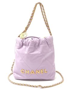 Chanel 22 Mini Handbag As3980 2Way Bucket Shoulder Bag Shiny Calfskin Purple Lad