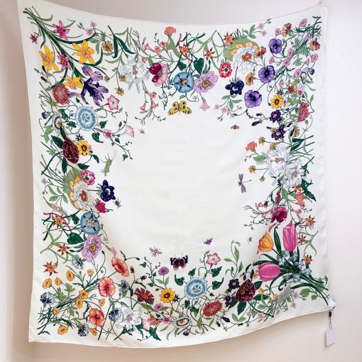 Gucci Scarf Flora Print Black Multicolor Silk - Image 3