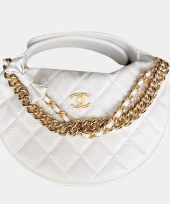 Chanel White Caviar Leather Bow Clutch Bag 11Cm