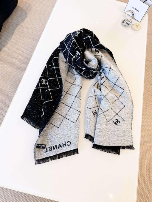 Chanel Scarves Black Grey Cashmere - Image 6