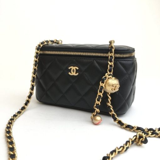 Chanel Pearl Crush Vanity Case With Chain In Black 17Cm - Image 4