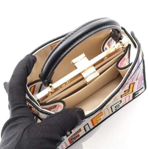 FENDI Peekaboo ISeeU Shoulder Handbag canvas leather White Black - Image 2