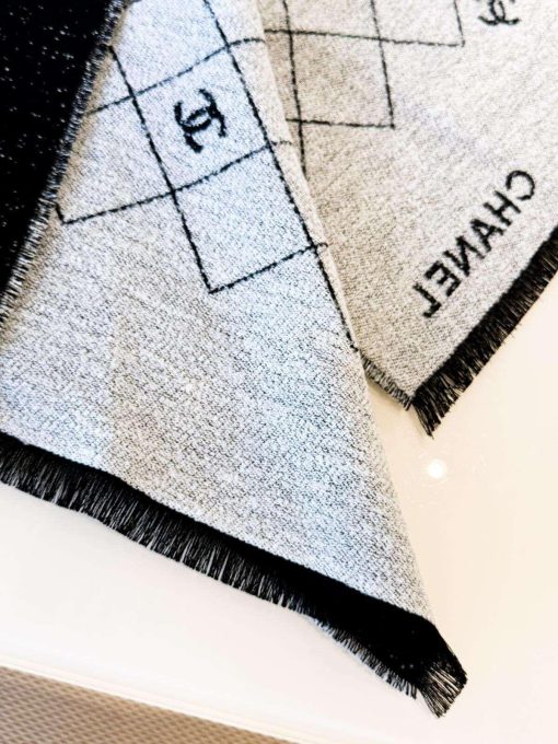 Chanel Scarves Black Grey Cashmere - Image 3