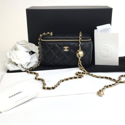 Chanel Pearl Crush Vanity Case With Chain In Black 17Cm - Image 3