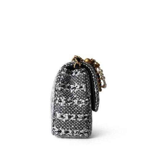 Chanel Black White Silver Tweed Quilted Pearl Aged Gold Hardware 17cm - Image 4
