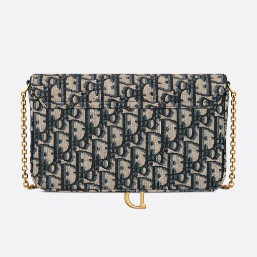 Christian Dior Saddle Pouch Chain Blue Denim 20Cm - Image 3