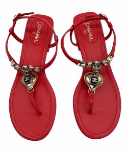 Chanel Gold Cc Logo Thong Sandals Wine Red