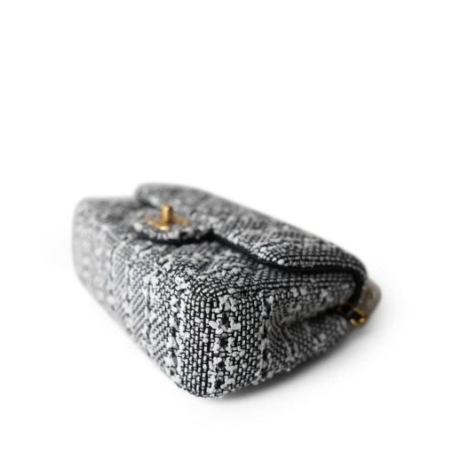 Chanel Black White Silver Tweed Quilted Pearl Aged Gold Hardware 17cm - Image 2