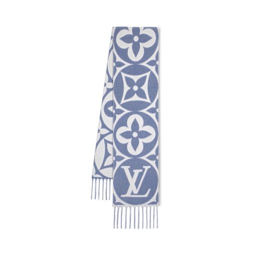 Louis Vuitton LV Medallion Wool Scarf Blue - Image 3