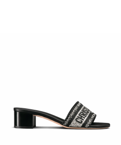 Dior Dway Heeled Slide Embroided Cotton Black