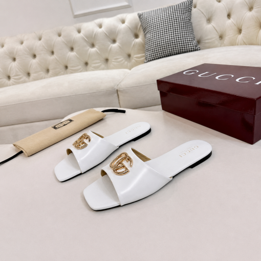 Gucci Double G Slide Sandals In White Nappa Leather - Image 2
