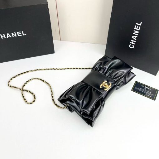 Chanel Ribbon Clutch In Black With Gold Hardware - Image 5