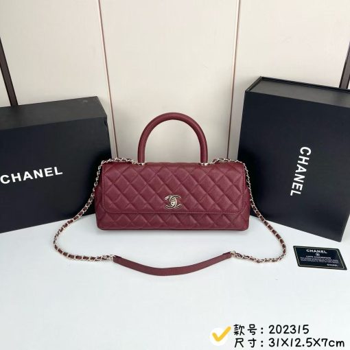 Chanel Caviar Quilted Maxi East West Coco Handle Flap Burgundy - Image 9