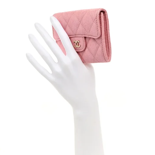 Chanel Iridescent Caviar Flap Quilted Card Holder Wallet Pink - Image 4
