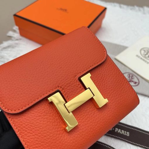 Hermès Constance Compact Wallet Rouge Tomate Epsom with Gold Hardware Stamp - Image 8