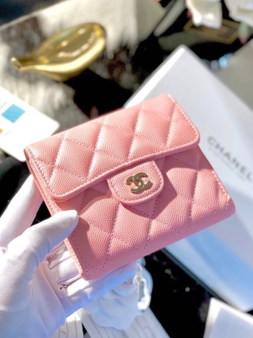 Chanel Iridescent Caviar Flap Quilted Card Holder Wallet Pink - Image 2