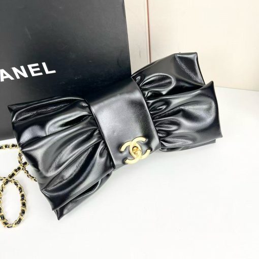 Chanel Ribbon Clutch In Black With Gold Hardware - Image 4
