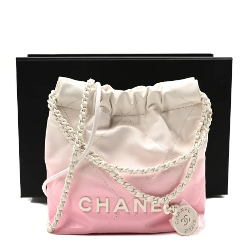 Chanel Patent Gradient Calfskin Quilted Mini Chanel 22 White Light Pink - Image 2