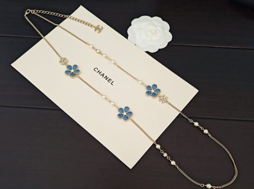 Chanel Blue Denim And Floral Motif Necklace - Image 3