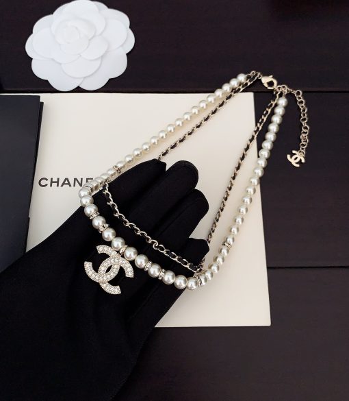 Chanel CC Diamond Pearl Double Layer Necklace - Image 2