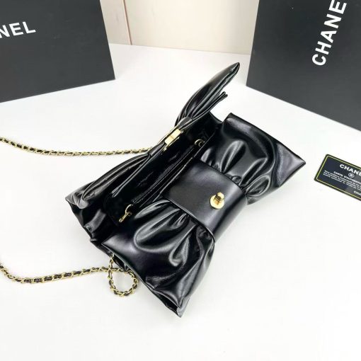 Chanel Ribbon Clutch In Black With Gold Hardware - Image 6