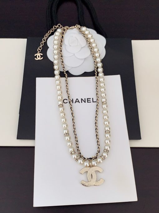 Chanel CC Diamond Pearl Double Layer Necklace - Image 5
