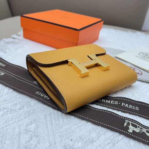 Hermes Evercolor Constance Compact Passant Wallet Jaune Ambre - Image 2