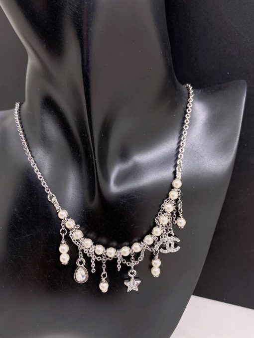 Chanel Crystal Star And Pearl Tassel Necklace In Silver-Tone Metal - Image 5