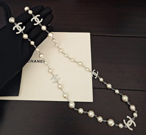 Chanel Crystal CC And Graduated Pearl Sautoir Necklace – Silver-Tone - Image 5