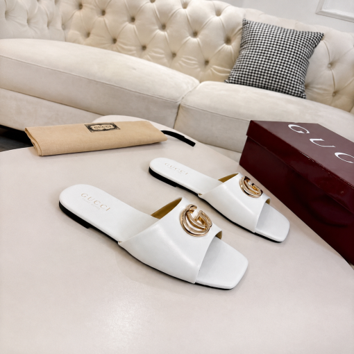 Gucci Double G Slide Sandals In White Nappa Leather - Image 5
