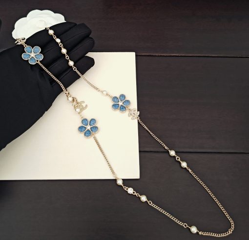 Chanel Blue Denim And Floral Motif Necklace - Image 5