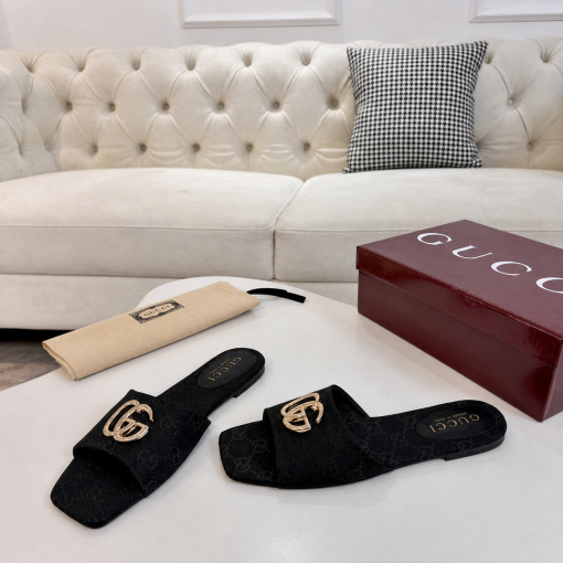 Gucci Classic Monogram Canvas Single-Strap Slide Sandals In Black - Image 3