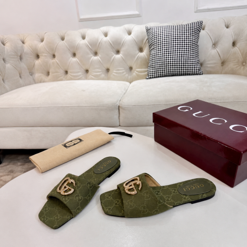 Gucci Classic Monogram Canvas Single-Strap Slide Sandals In Green - Image 6