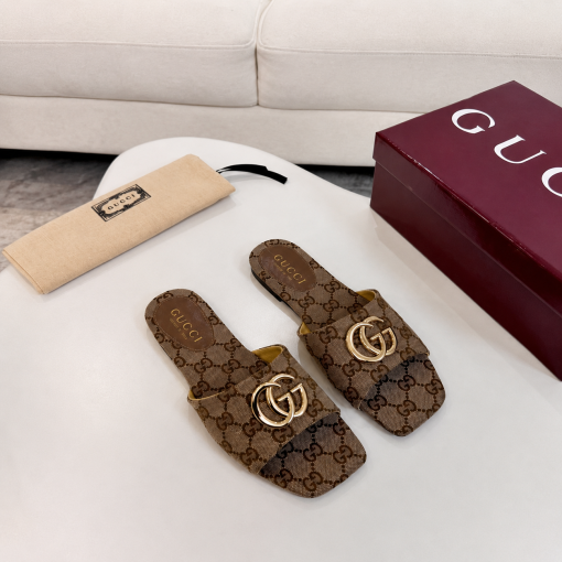 Gucci Classic Monogram Canvas Single-Strap Slide Sandals In Brown - Image 2