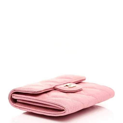 Chanel Iridescent Caviar Flap Quilted Card Holder Wallet Pink - Image 3