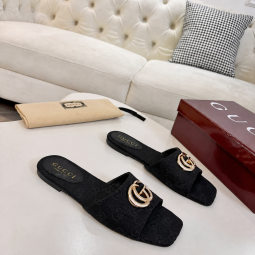Gucci Double G Slide Sandals In Black Nappa Leather - Image 2