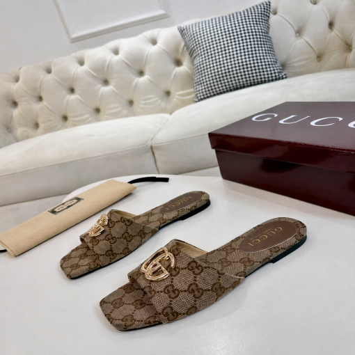 Gucci Classic Monogram Canvas Single-Strap Slide Sandals In Brown - Image 3