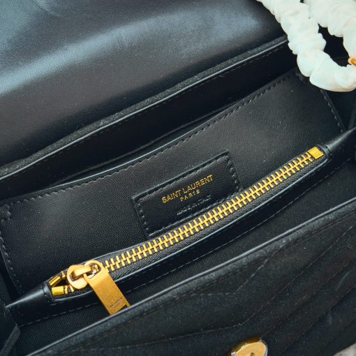 Saint Laurent Suede Calfskin Y Quilted Monogram Small Loulou Chain Satchel Black - Image 8