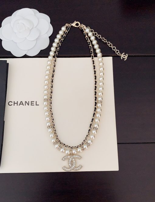 Chanel CC Diamond Pearl Double Layer Necklace - Image 4