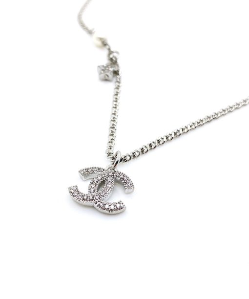 Chanel Crystal CC Star And Pearl Necklace In Silver - Image 2