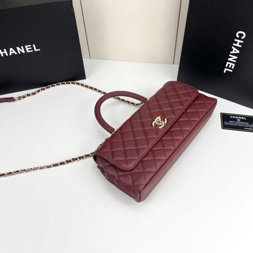 Chanel Caviar Quilted Maxi East West Coco Handle Flap Burgundy - Image 7