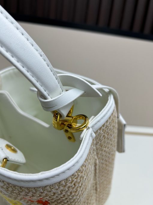 Prada Embroidered Floral Raffia Shoulder Bag In White - Image 2